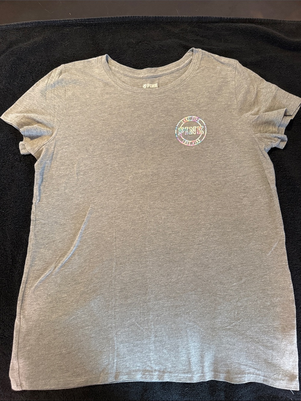 PINK Victoria's Secret Gray Logo Tee with Pink Accent